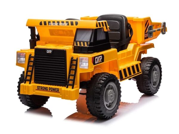 Werkvoertuig met bak, 12 volt elektrische kinderauto, 4 motoren, rubberen banden en kunstleder zitje!