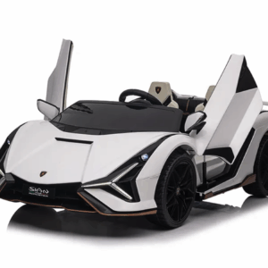 Lamborghini Sian, 2-persoons 24 volt elektrische kinderauto met rubberen banden, leder zitje en meer
