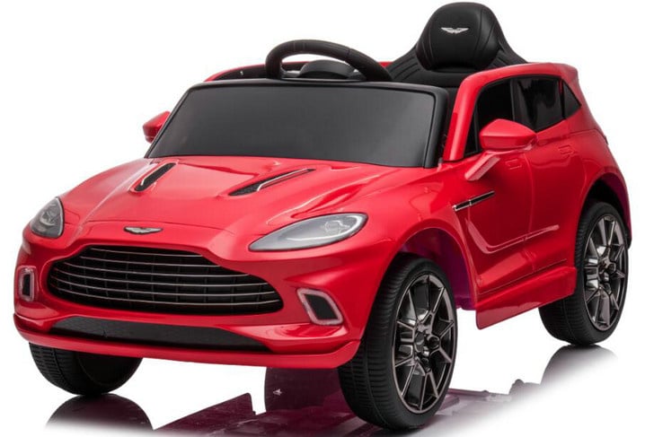 Aston Martin 12v elektrische kinderauto met rubberen banden, leder zitje en meer!