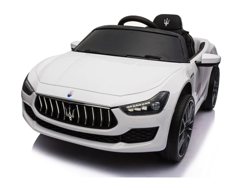 Maserati Ghibli, 12V Elektrische Kinderauto, Rubberen Banden, Leder Zitje.